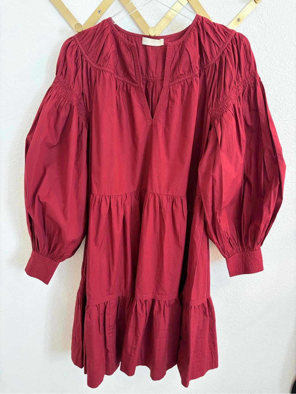 Ulla Johnson Rosa Dress Bordeaux 8 Puff Sleeve Tiered